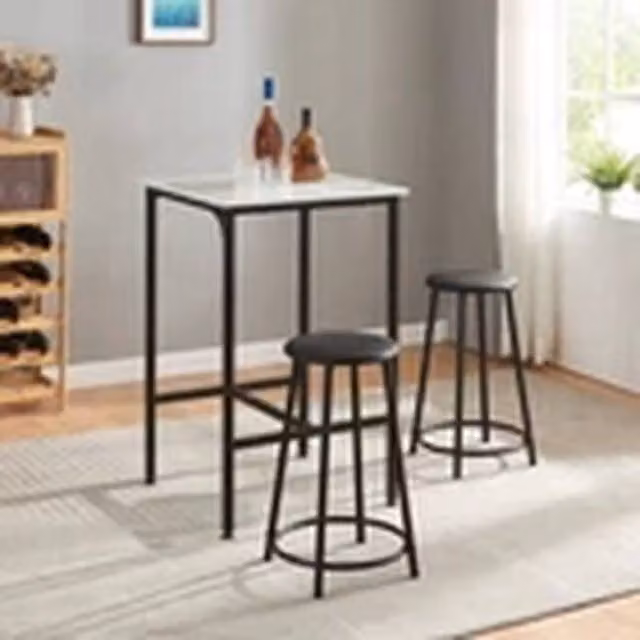 Kelvenix 3 Piece Modern Pub Dining Set with 2 Soft Stools in Black – 1