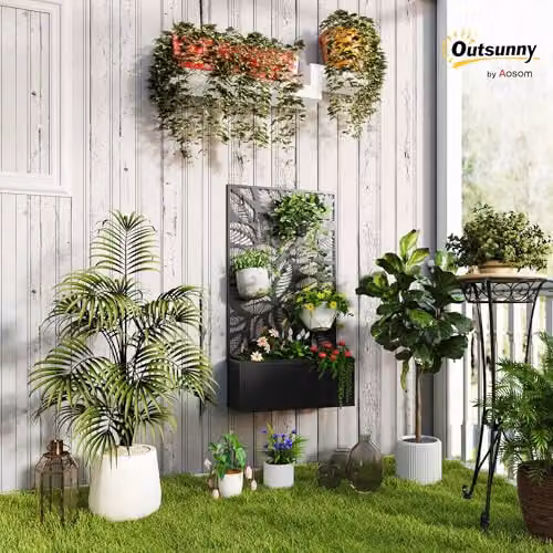 Outsunny Metal Garden Raised Bed with Privacy Screen and Trellis, Black – 2