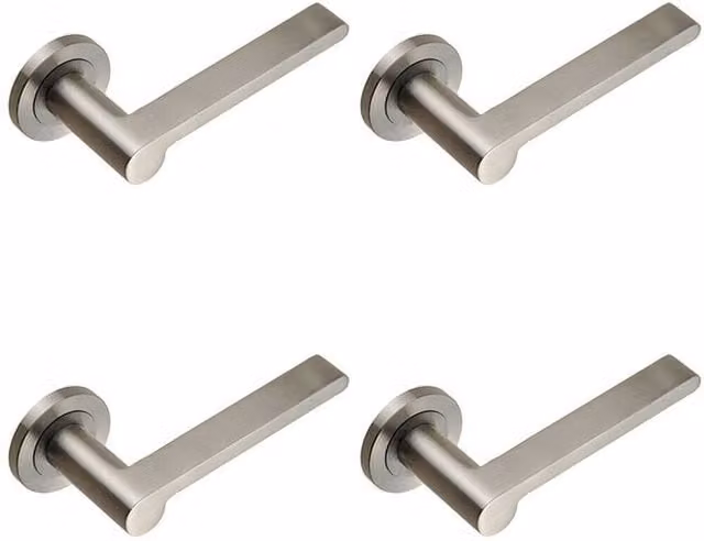 Loops 4x Pair Flat Bar Lever with Rounded End on Round Rose Concealed Fix in Brushed Satin Silver Stainless Steel