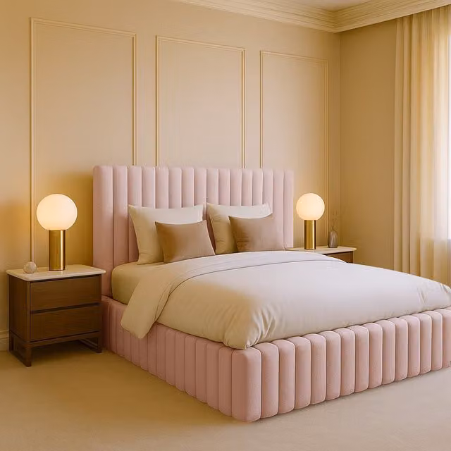 Desire Deco Brantley Plush Velvet Upholstered Panel Bed Frame, Pink, Super King (200 x 200 cm)