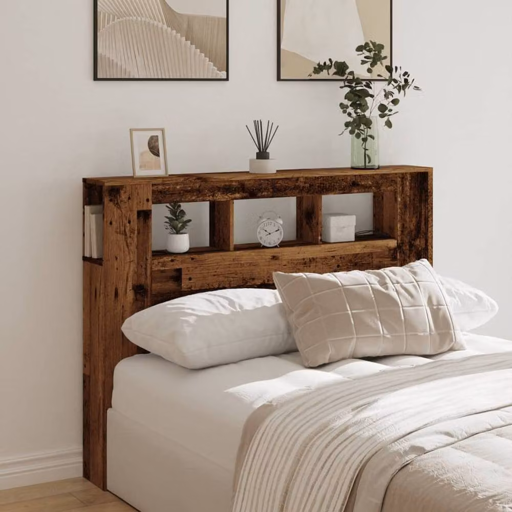 Berkfield Home LED Headboard in Brown Old Wood with Integrated Lighting and Bedside Shelf, W: 140 cm, D: 18.5 cm, H: 103.5 cm – 3