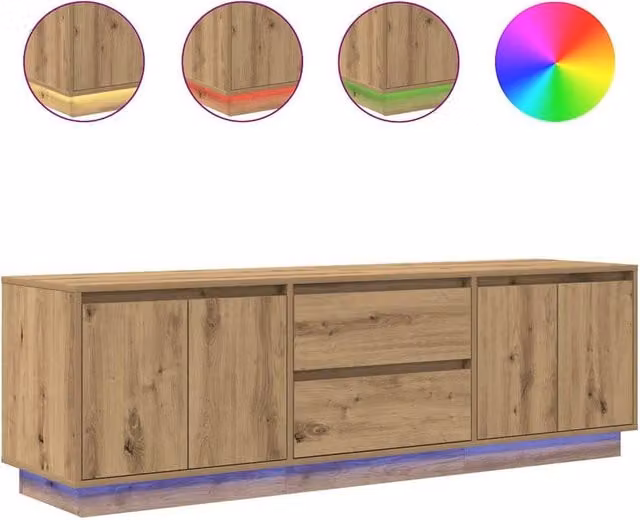 Berkfield Home Artisan Oak TV Cabinet with LED Lights in Brown, W: 160.5 cm, D: 41 cm, H: 50 cm