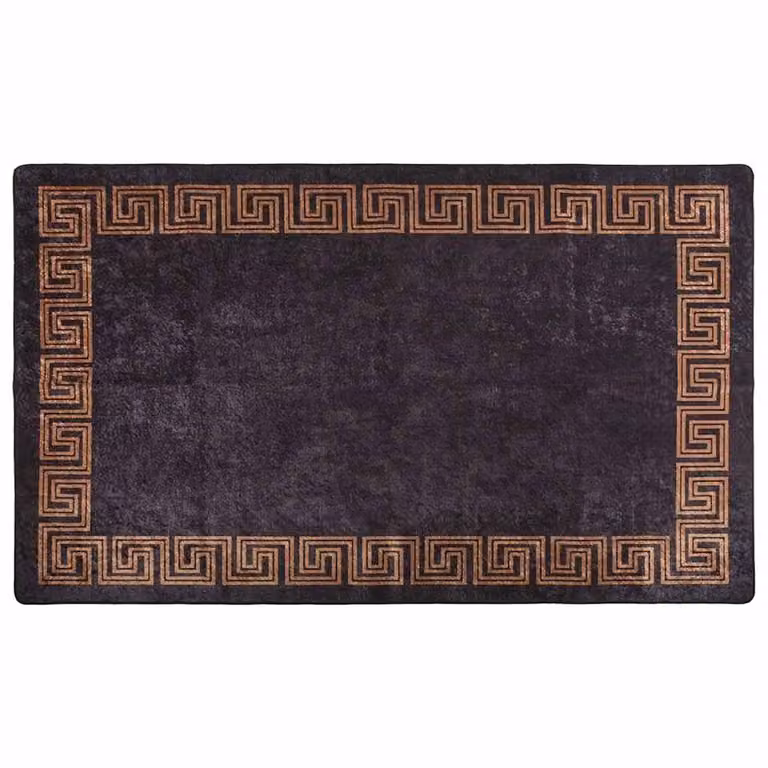 Berkfield Home Washable Anti Slip Round Rug in Black and Gold, W: 100 cm