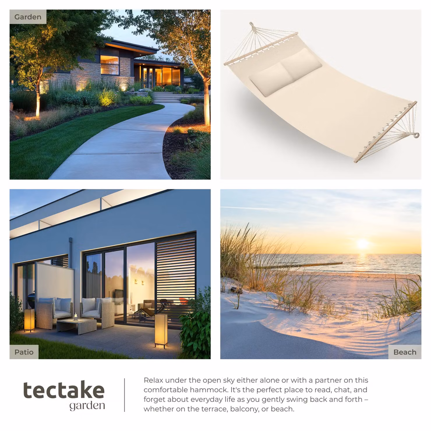 tectake Hammock Eden 2 Seater with Spreader Bars and Cushions in Beige – 2