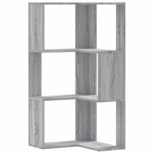 vidaXL 3-Tier Corner Bookcase in Grey, W/D/H: 50 x 50 x 102 cm