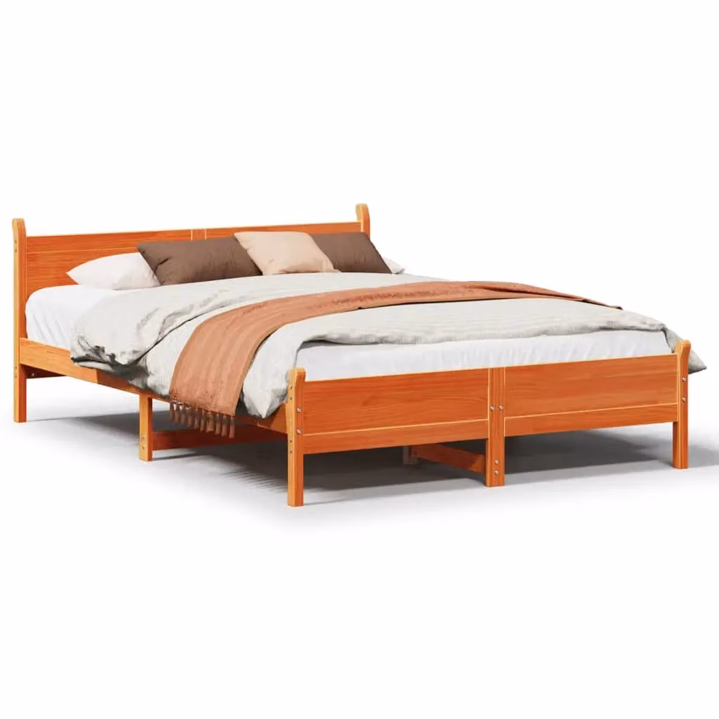 Berkfield Home Solid Wood Pine Bed Frame in Wax Brown, W/D/H: 160 x 200 cm – 2