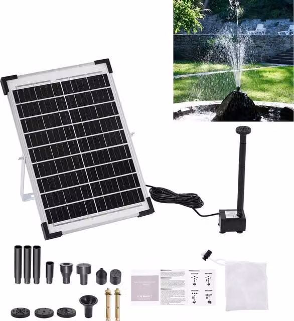 Breeins 10W Solar Fountain Pump with Adjustable Solar Panel, Black