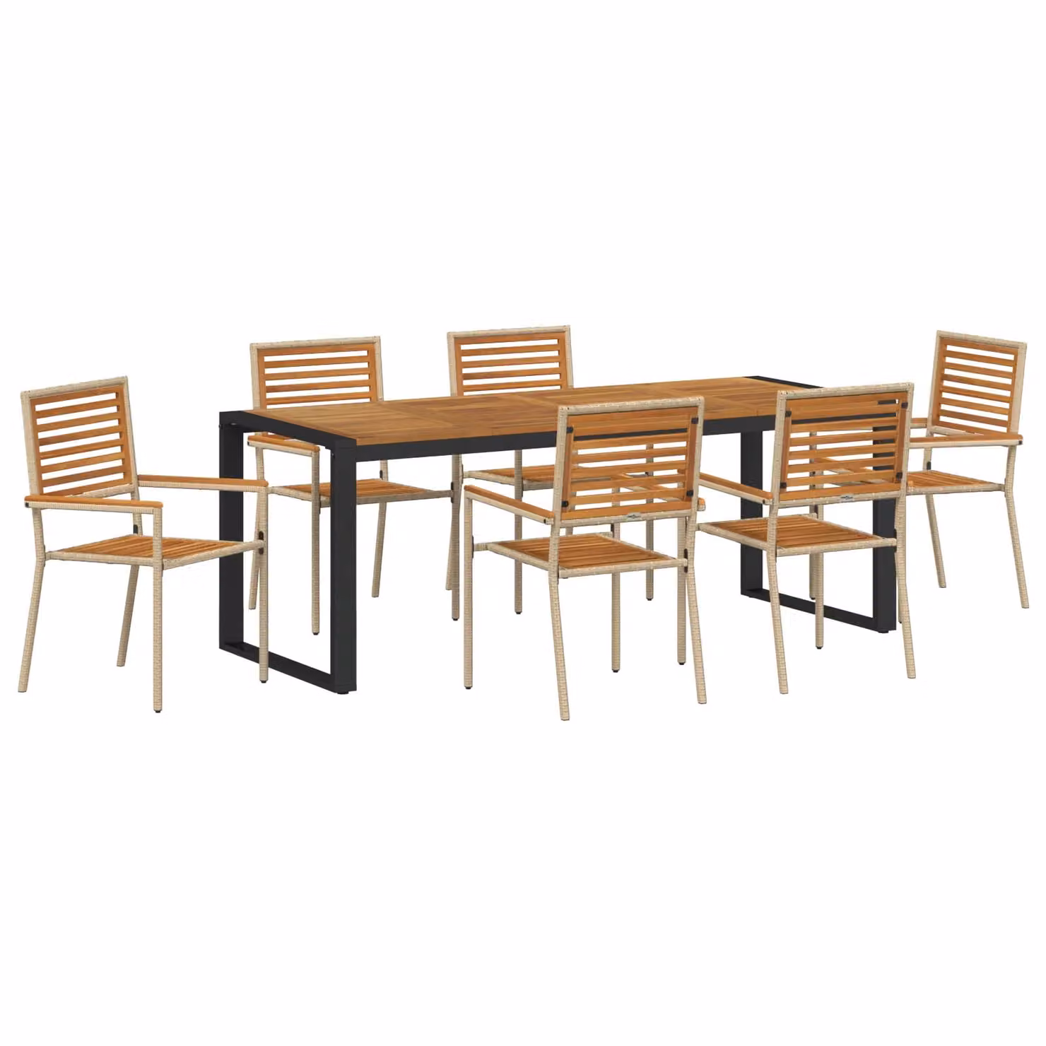 Berkfield Home 7 Piece Beige Poly Rattan and Acacia Wood Garden Dining Set – 2