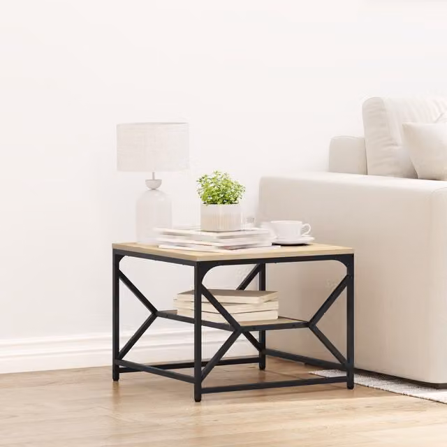 Berkfield Home Coffee Table with Shelf in Sonoma Oak, Beige, W/D/H: 51 x 50 x 40 cm