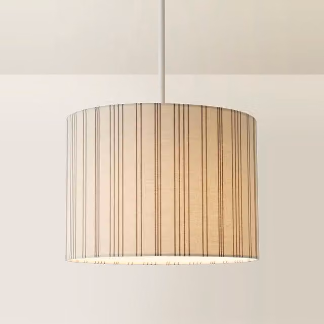 ValueLights Hallie Large Linen Stripe Pattern Ceiling Drum Lamp Shade with LED Bulb in Beige and Yellow