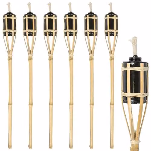 Harbour Housewares Bamboo Garden Fire Torches with Ground Spike, Beige, Set of 6, Height: 60 cm – 1