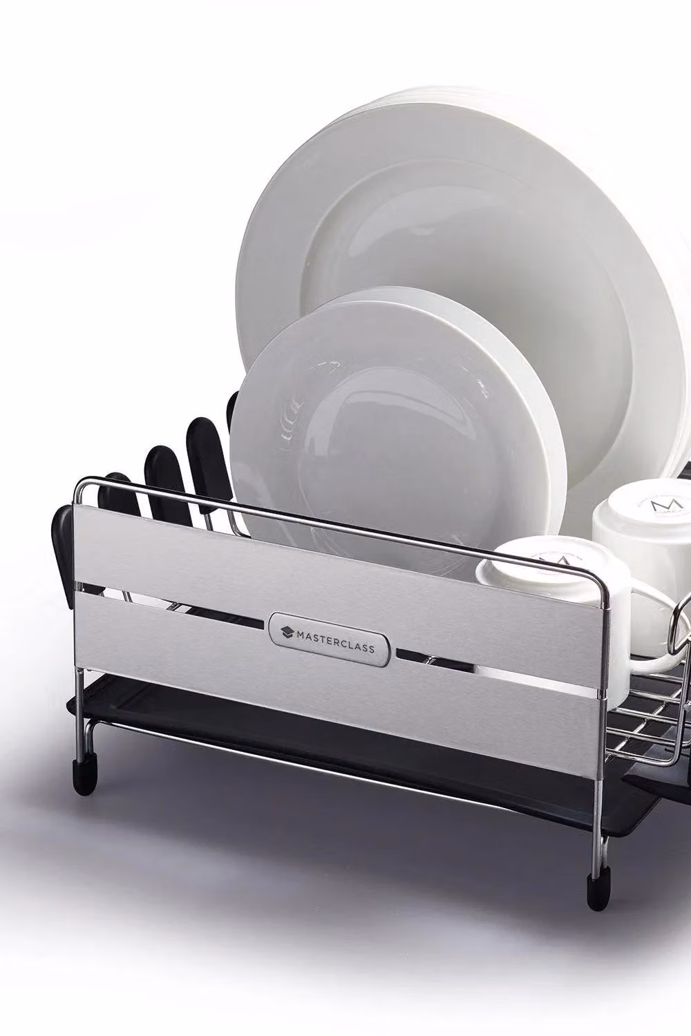 MasterClass Deluxe Stainless Steel Dish Drainer with Cutlery Holder, Cup Holder and Drip Tray in Grey – 3