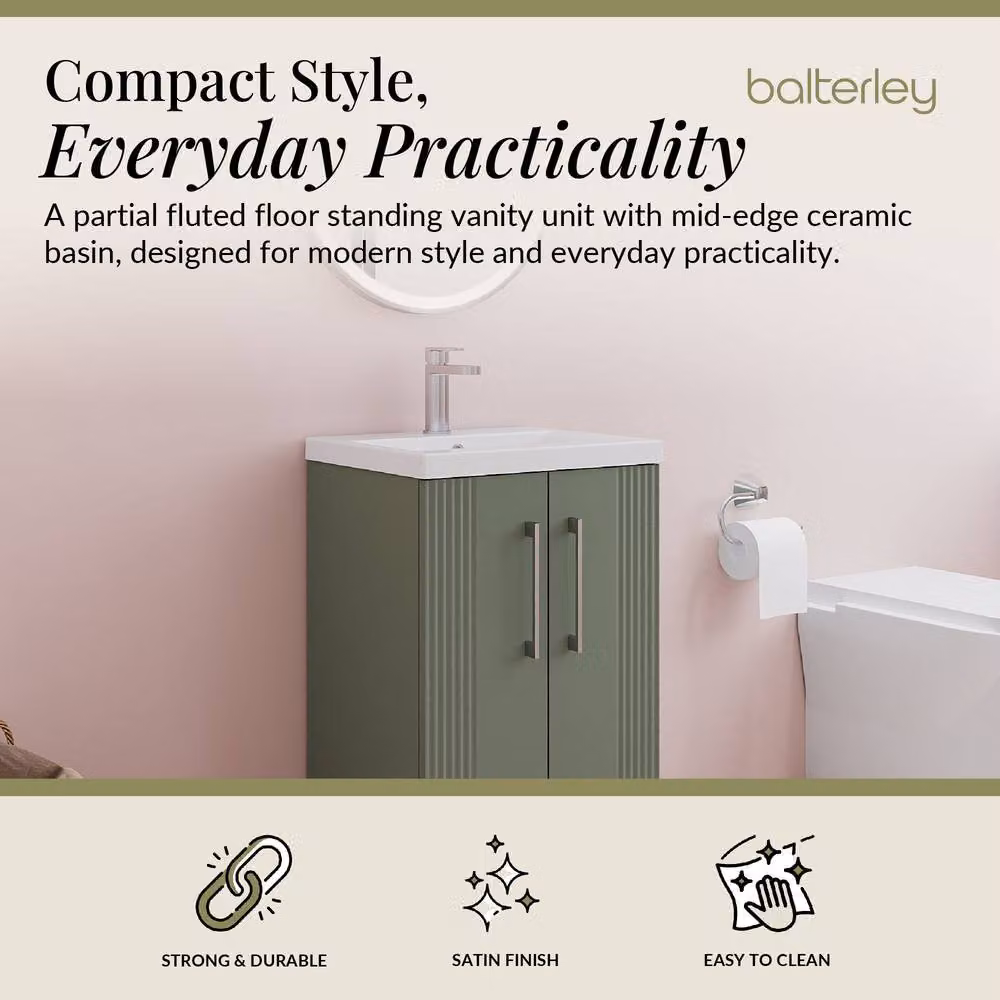 Balterley Floor Standing 2 Door Vanity Unit with Mid-Edge Basin, Satin Green – 2