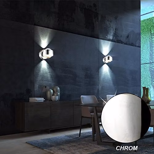 Globo Lighting Randi Integrated LED Up and Down Wall Lamp in Chrome with Transparent Glass Shade, 3000K Warm White – 3