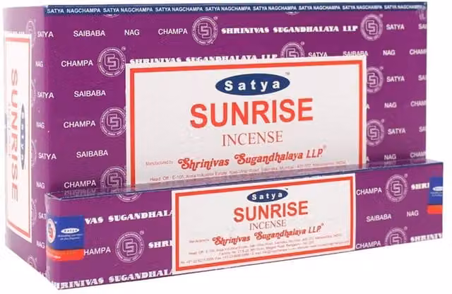 Satya Sunrise Incense Sticks, 12 Pack, Purple, Woody and Floral Oriental Scent