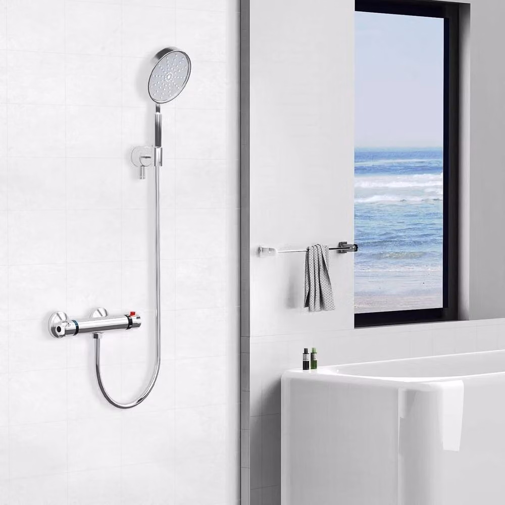 YnysTec Chrome Thermostatic Shower Mixer Bar Valve with 38°C Safety Stop and G1/2 Outlet in Silver – 4