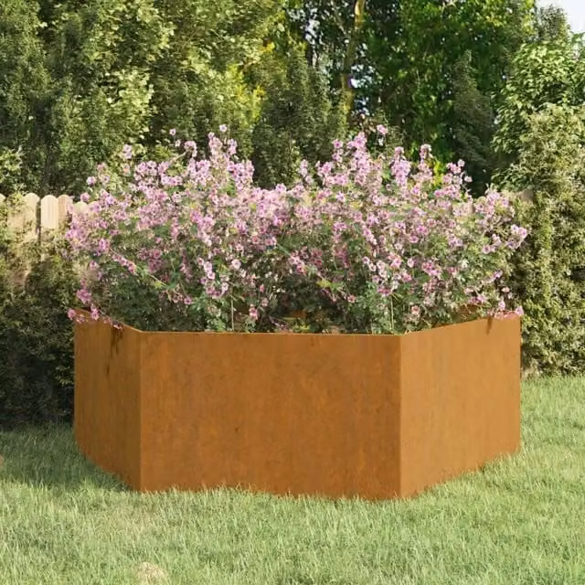 Berkfield Home Rectangular Corten Steel Planter in Brown, W/D/H: 138 x 120 x 45 cm – 1