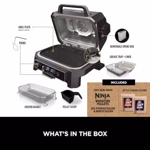 Ninja Woodfire Pro XL Electric BBQ Grill and Smoker with Digital Probe, Grey and Black – 3