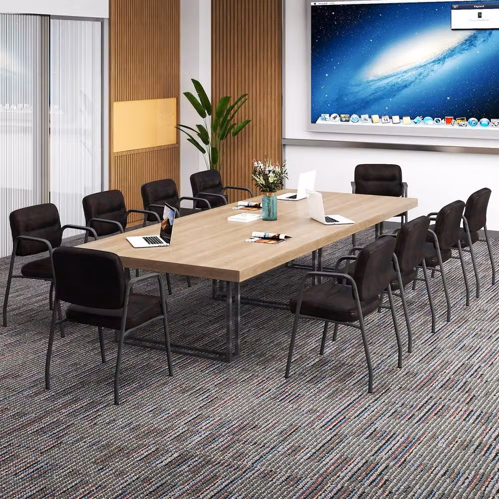 Costway Set of 2 Brown Upholstered PU Leather Waiting Room and Conference Chairs with Armrests – 5