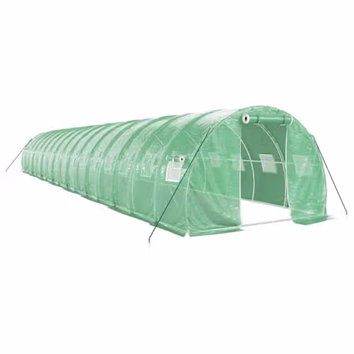 vidaXL Greenhouse with Steel Frame in Green, 48 m2, W: 16 m, D: 3 m, H: 2 m