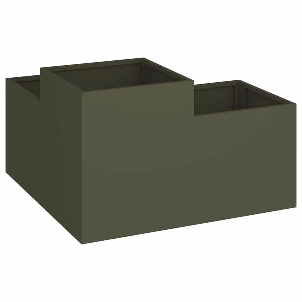 Berkfield Home Green Garden Planter in Olive Green Steel, W/D/H: 80 x 80 x 48 cm – 3