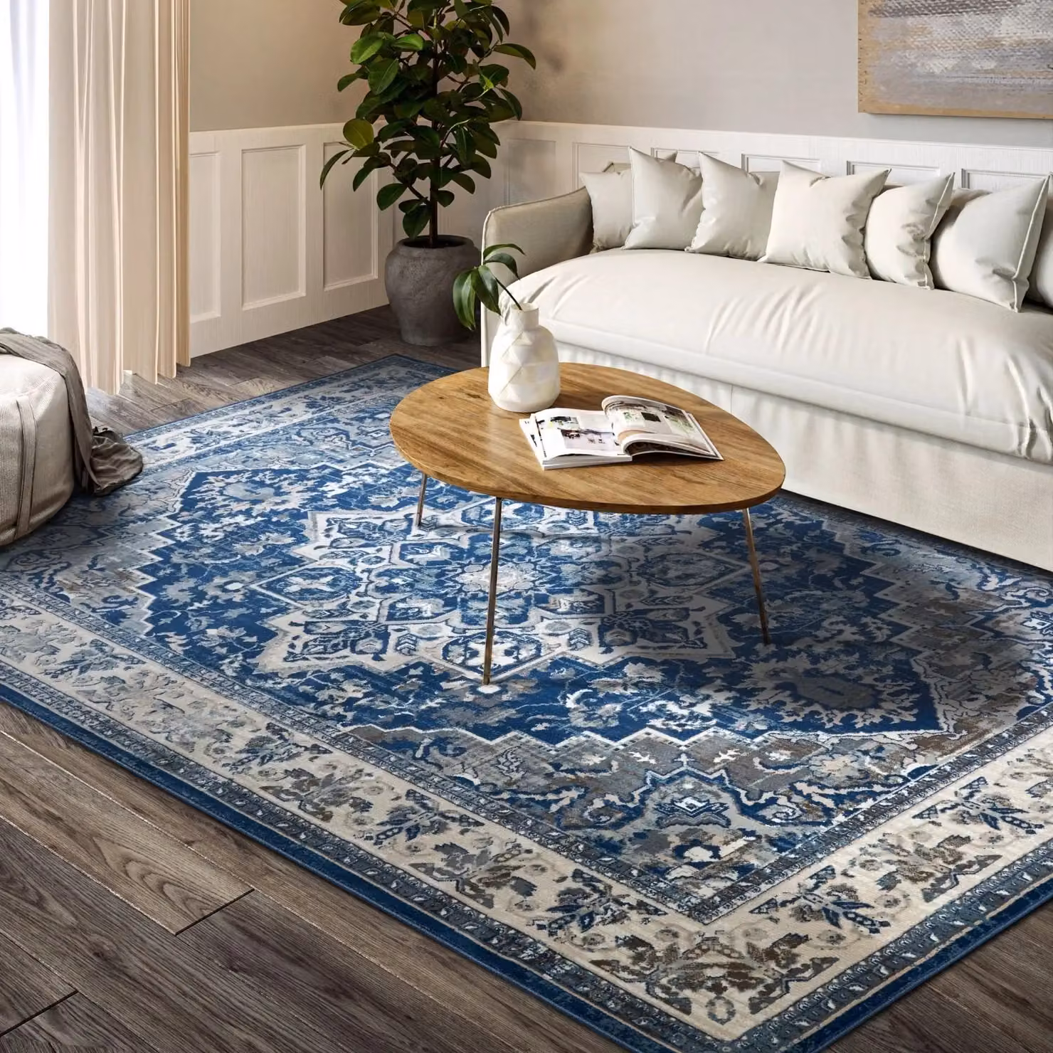 Villeroy & Boch 1869 Jehanne Rug in Blue, Classic Medallion Design, W: 160 cm, L: 235 cm – 4
