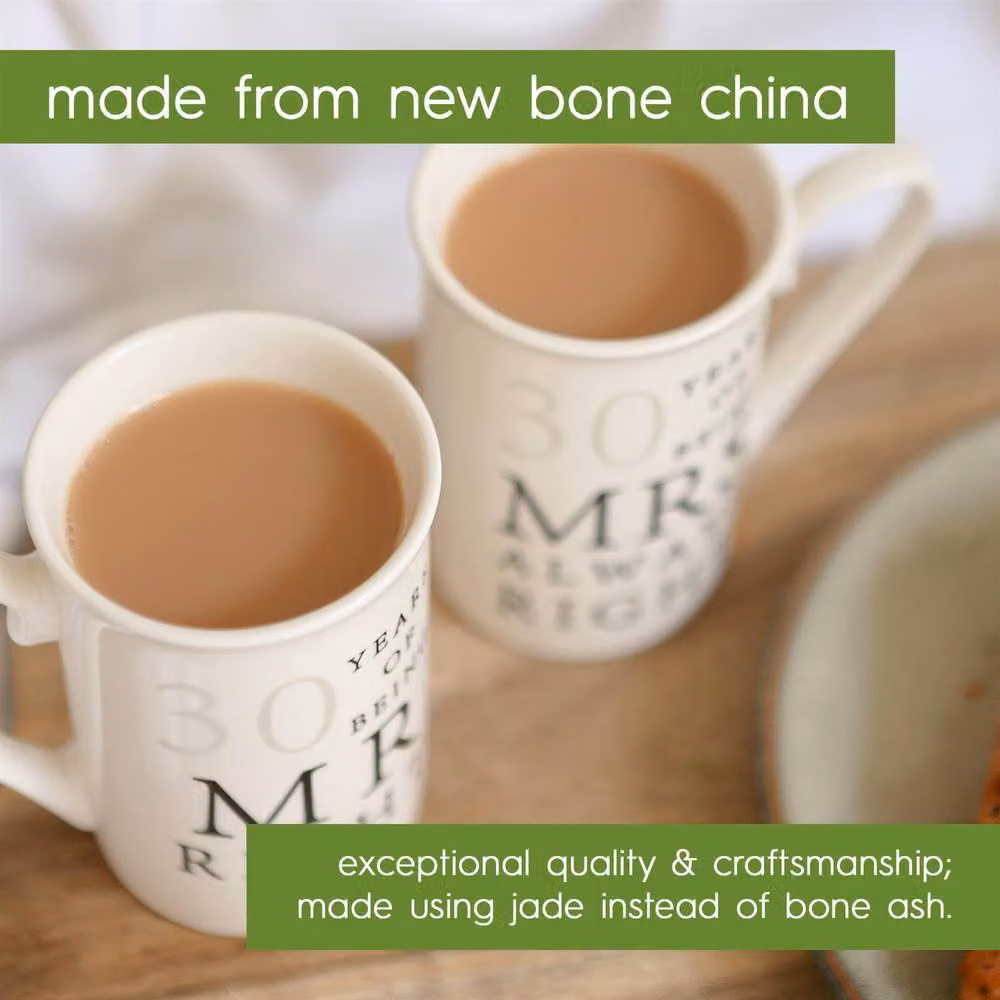 Nicola Spring 30th Anniversary White Bone China Coffee Mug Set, 2 x 300 ml – 3