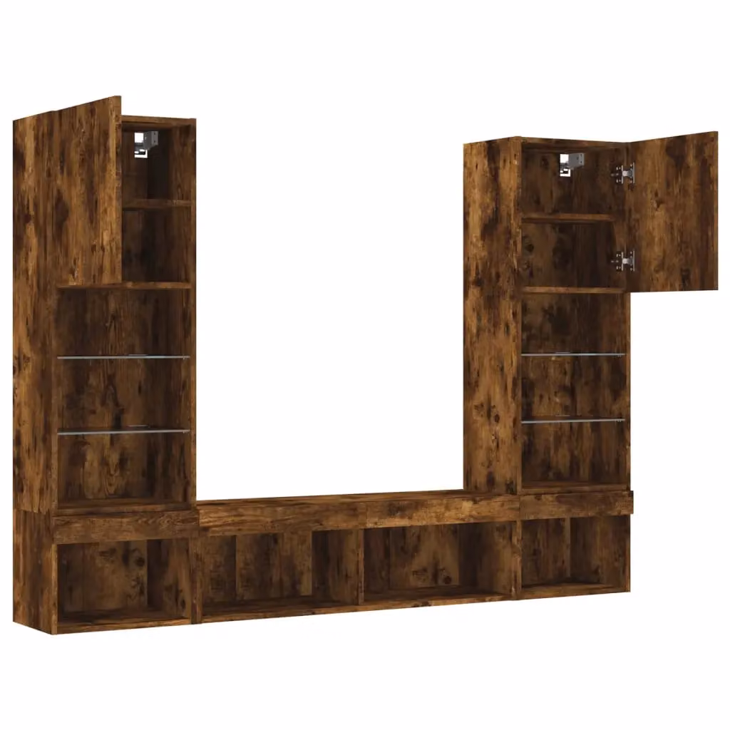 Berkfield Home 5 Piece Modern TV Wall Unit Set with Integrated LED Lighting in Smoked Oak Brown – 5