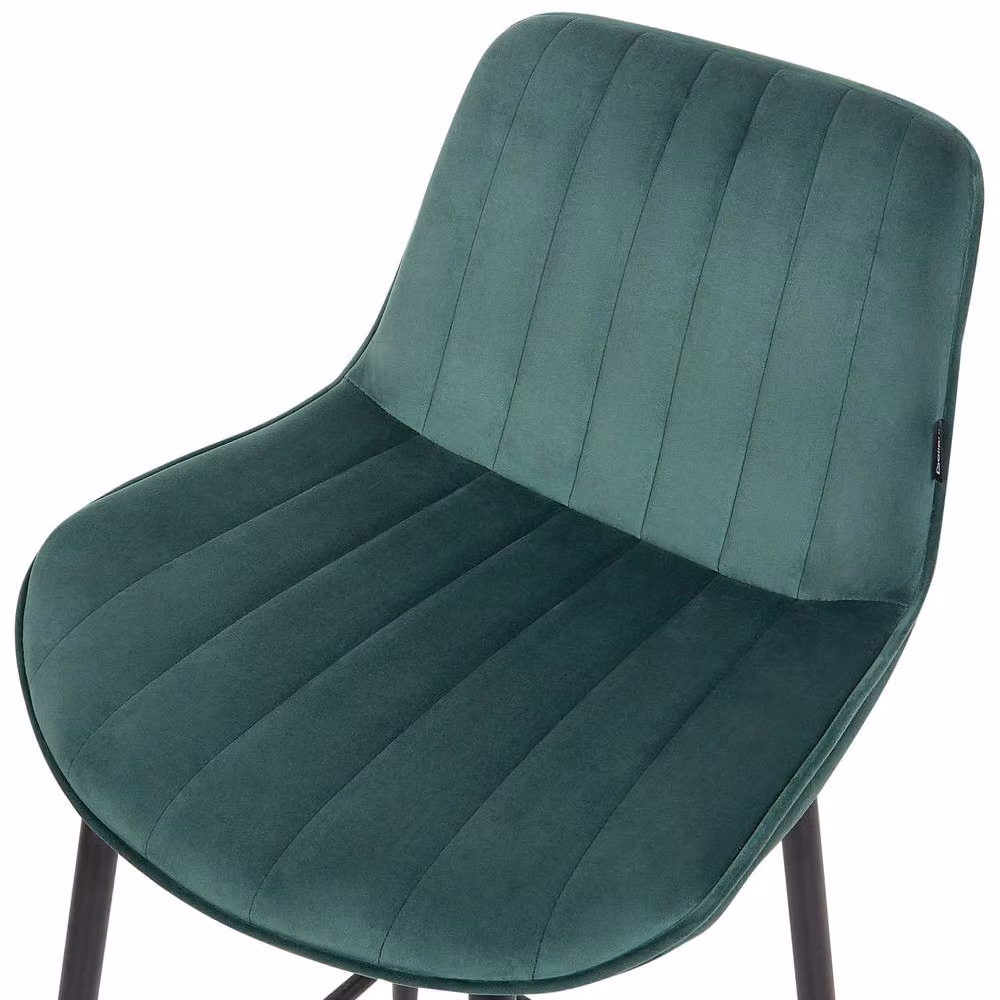 Wyld and Coco Set of 2 Emerald Green Velvet Armless Bar Stools with Matte Black Steel Legs – 4