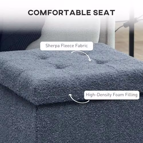 HOMCOM Foldable Sherpa Fleece Ottoman Storage Box in Blue, W/D/H: 38 x 38 x 38 cm – 4
