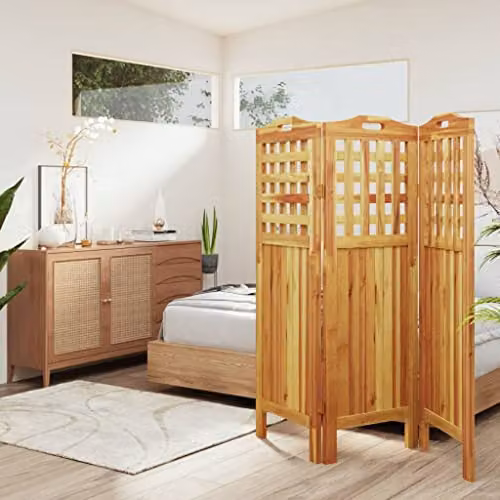 vidaXL 3-Panel Acacia Wood Room Divider, Brown, W/D/H: 121.5 x 2 x 115 cm – 2