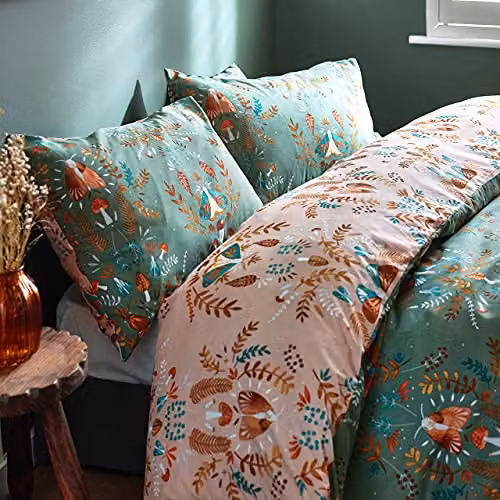 Riva Home Furn Luna Wood Reversible Floral Duvet Cover Set in Green and Pink, W/H: 137 x 200 cm – 4