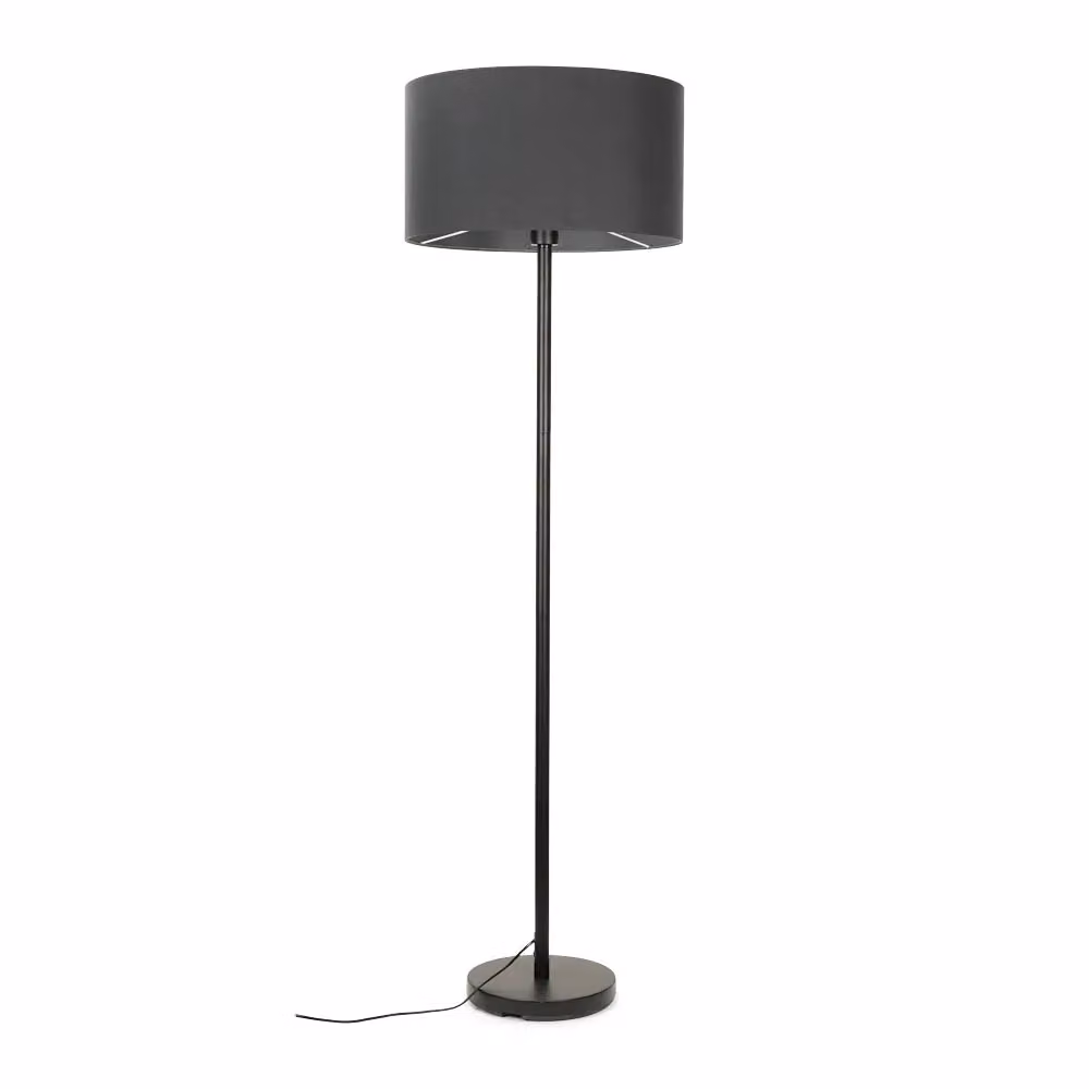 ValueLights Charlie Modern Black Floor Lamp with Grey Fabric Cylinder Shade – 2