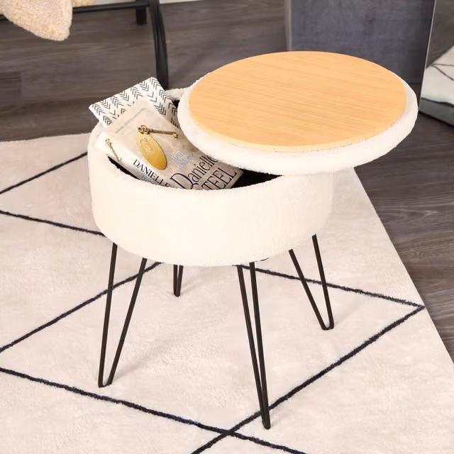 OHS Boucle Storage Hairpin Stool in Cream