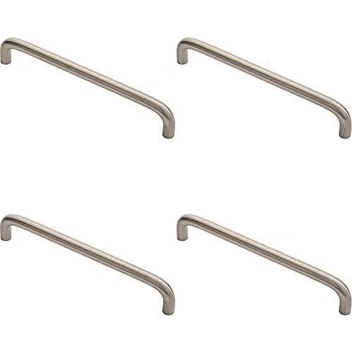 Loops 4 Pack Round D-Bar Cabinet Pull Handles in Satin Nickel, 170 x 10 mm with 160 mm Fixing Centres
