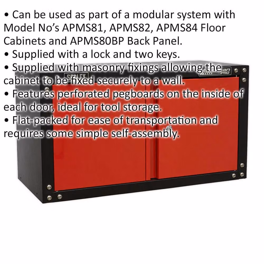 Loops Red Multicolour 2 Door Lockable Wall Mounted Metal Cabinet W/D/H: 66.5 x 30.5 x 36.0 cm