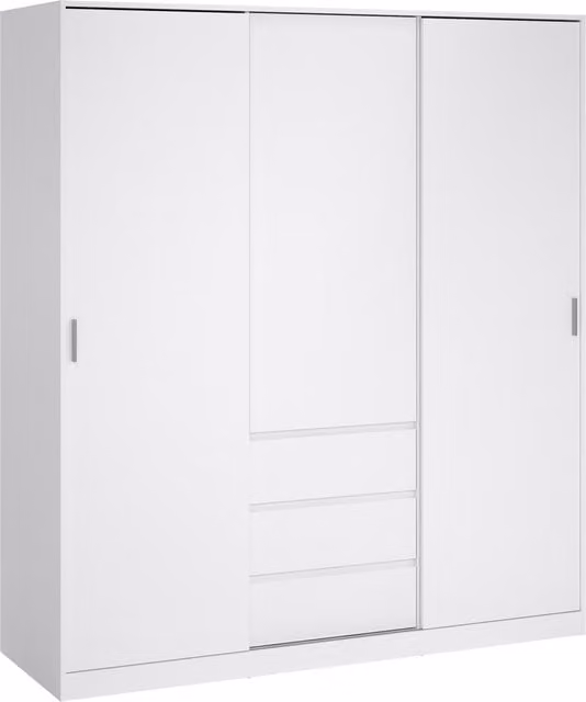Furniture To Go Naia Wardrobe with 2 Sliding Doors and 3 Integrated Drawers in Jackson Hickory Oak and White High Gloss