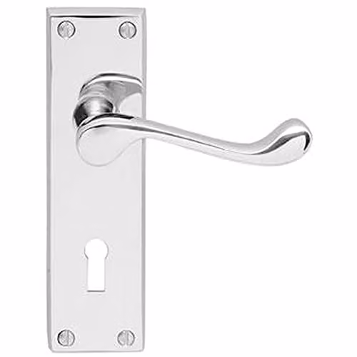 Loops Victorian Scroll Lever on Rectangular Lock Backplate, Polished Chrome, W: 155 mm, H: 41 mm