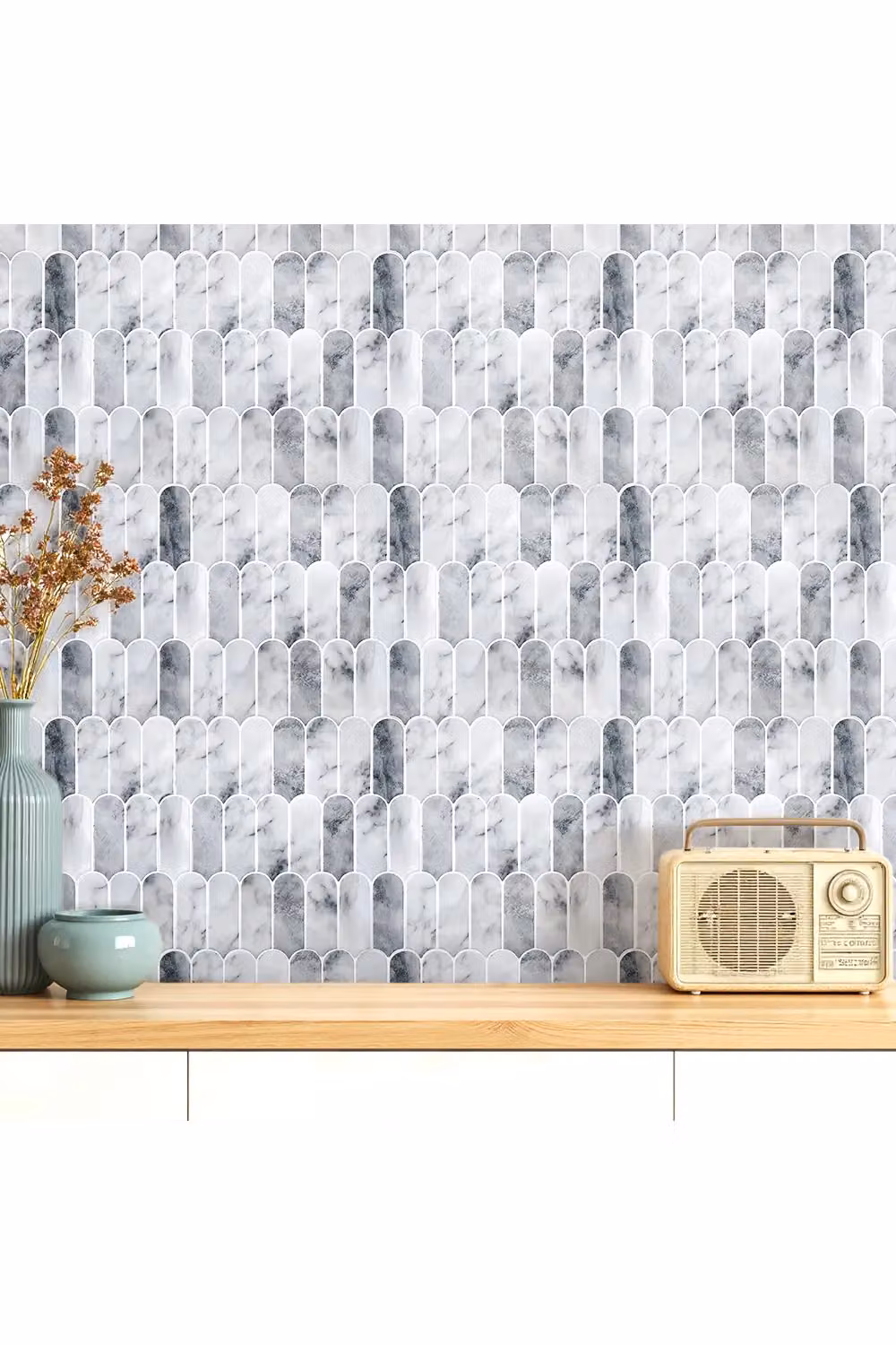 Living and Home 10-Piece Gradient Colour 3D Arch Self-Adhesive Wall Tile Stickers in Light Grey – 2