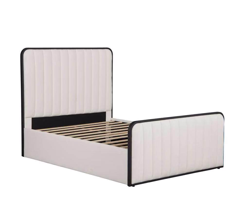 Harmin Modern White Upholstered Double Bed Frame with Black Trim and Built-in Pet Nook, W/D/H: 140 x 200 x 137.16 cm – 3