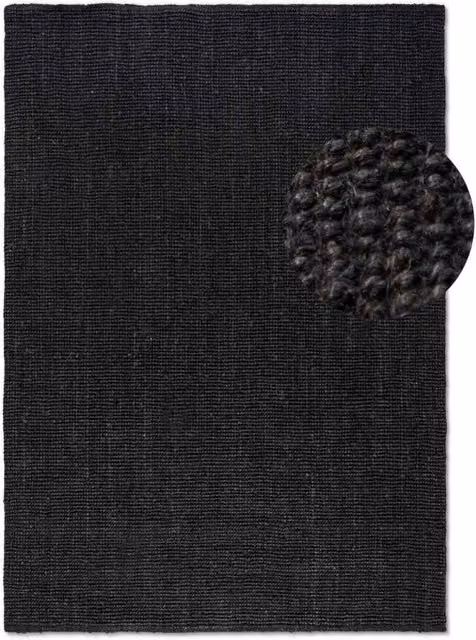 THE RUGS Handwoven Flatweave Jute Rug in Black, W: 190 cm, D: 280 cm