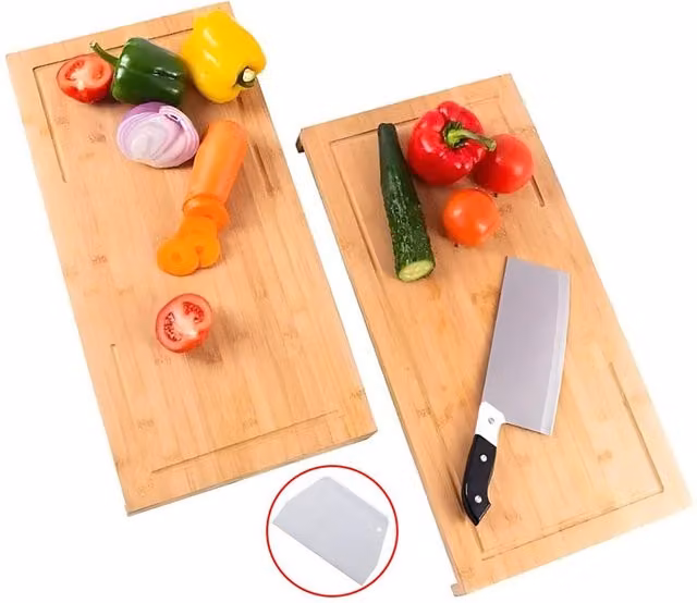 Hinsinc Set of 2 Natural Bamboo Chopping Boards and Hob Covers with Non-Slip Feet – 1