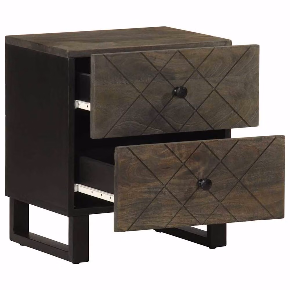 Berkfield Home Beautiful Bedside Cabinet in Black Solid Mango Wood, W/D/H: 40 x 33 x 46 cm – 2
