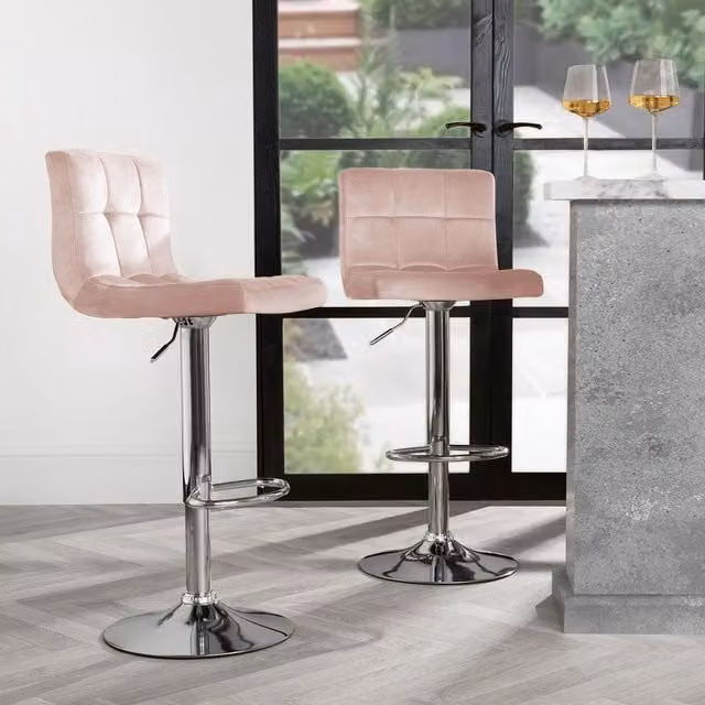 OHS Blush Pink Velvet Height Adjustable Swivel Counter Bar Stool with Metal Frame