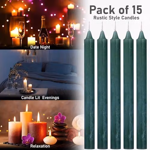 Deco Express Set of 15 Unscented Dripless Tapered Candles in Green – 6