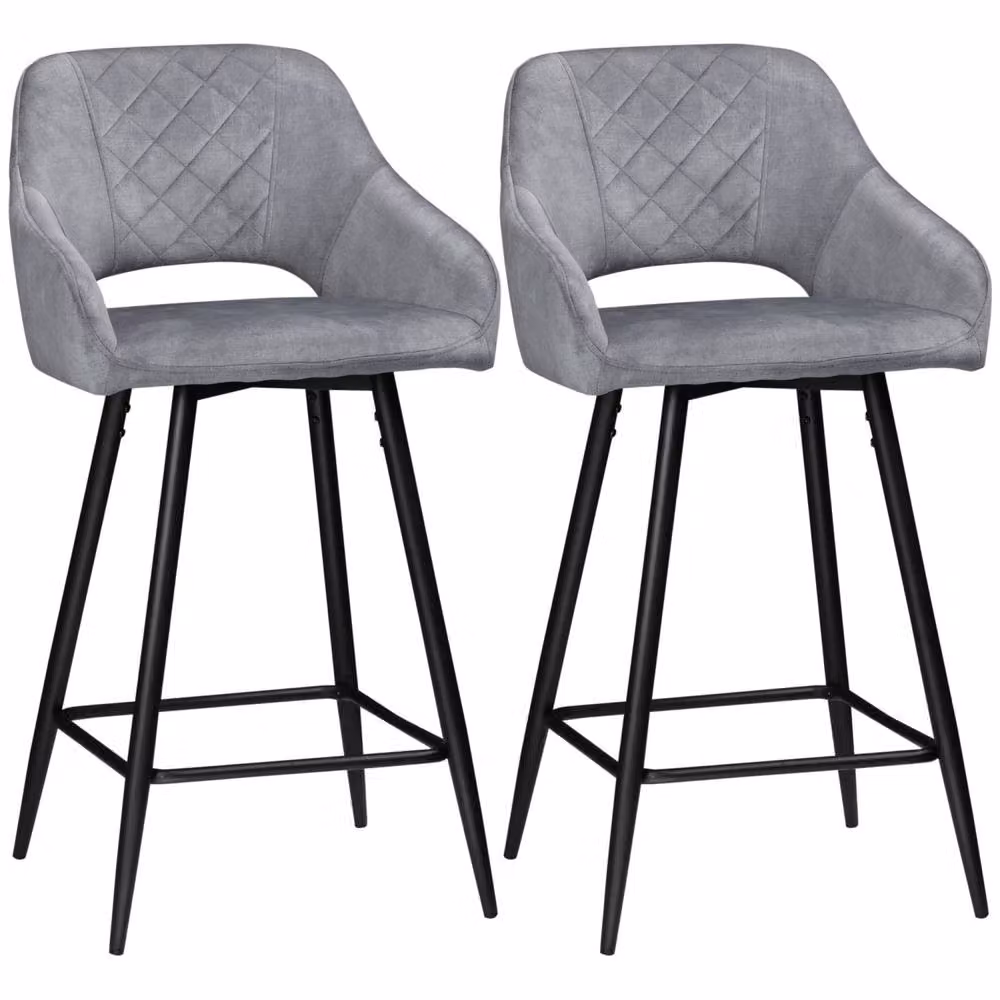 Wyld Haus Zire Set of 2 Grey Velvet Counter Bar Stools with Metal Legs – 2