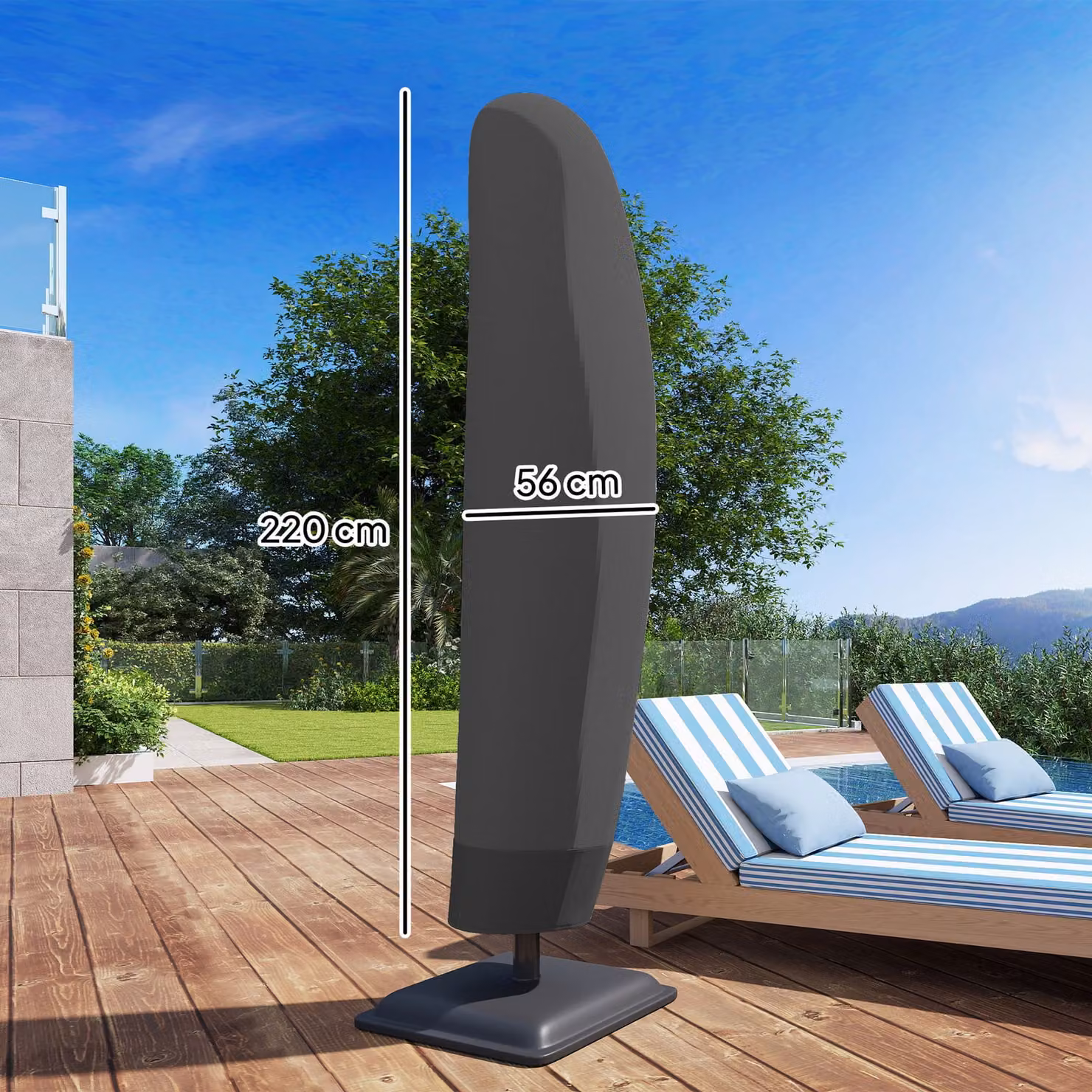 Outsunny Black PVC-Coated Polyester Parasol Cover for Cantilever and Banana Umbrellas – 3