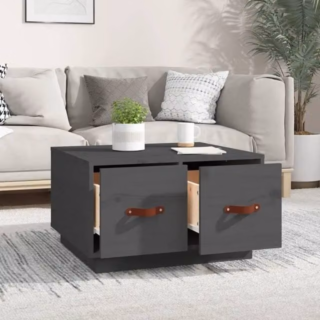Berkfield Home Beautiful Coffee Table in Grey Solid Pine Wood W/D/H: 60 x 53 x 35 cm – 1