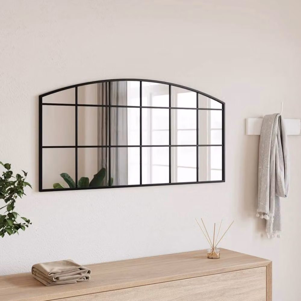 Berkfield Home Black Metal and Glass Wall Mirror W: 100 cm, H: 50 cm – 2