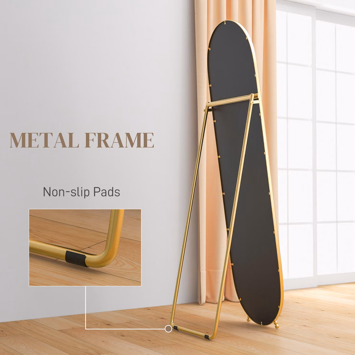 HOMCOM Gold Oval Full Length Mirror, Floor Standing or Wall-Mounted, W: 40 cm, H: 160 cm – 2